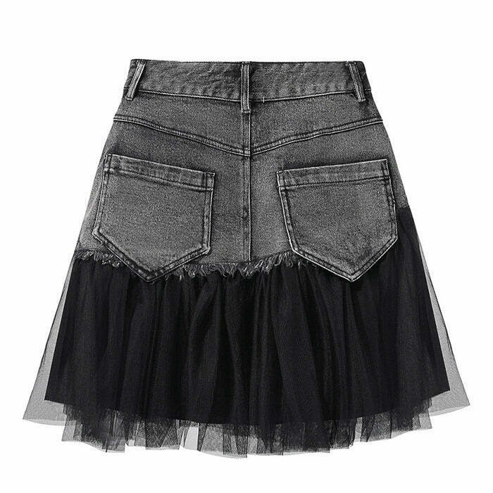 Y2K Grunge Asymmetric Denim Skirt - Retro 90s Fashion, Summer Y2K Outfits, Gothic