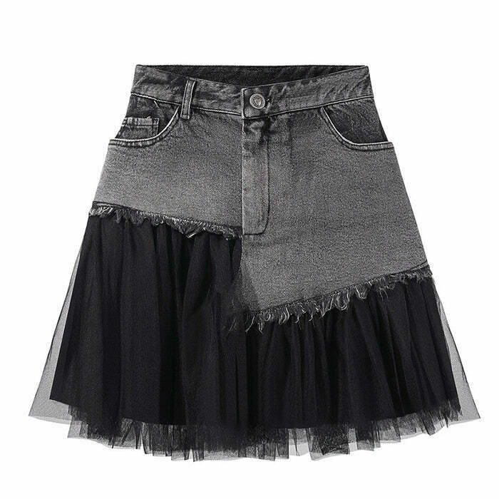 Y2K Grunge Asymmetric Denim Skirt - Retro 90s Fashion, Summer Y2K Outfits, Gothic