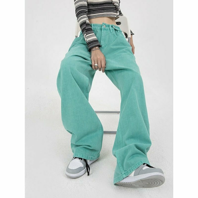 Y2K Grunge Baggy Green Jeans - Retro 90s Fashion, Summer Y2K Outfits, Hip Hop