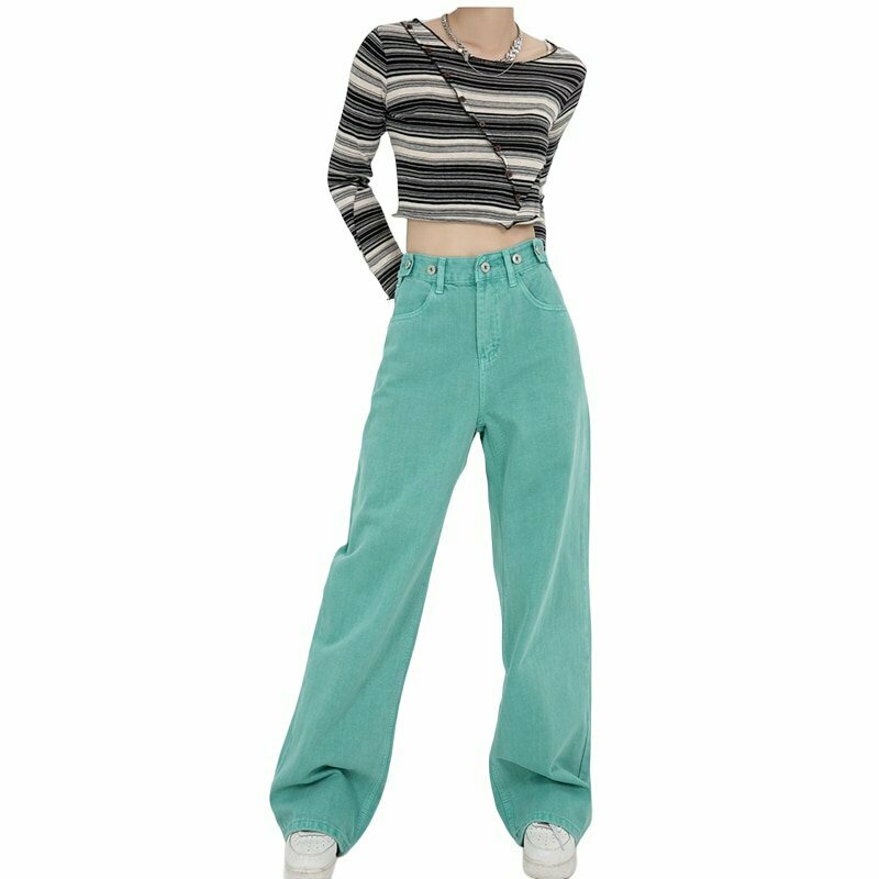 Y2K Grunge Baggy Green Jeans - Retro 90s Fashion, Summer Y2K Outfits, Hip Hop