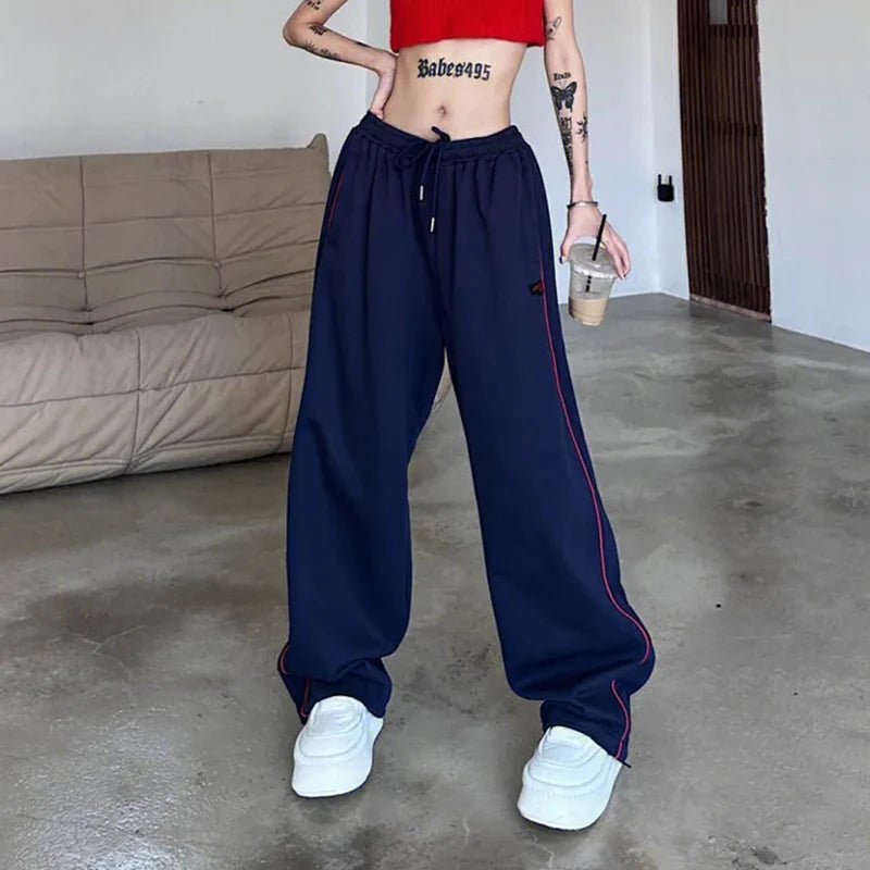 Y2K Grunge Baggy Jogging Women's Striped Sweatpants - Retro 90s Fashion, Summer Y2K