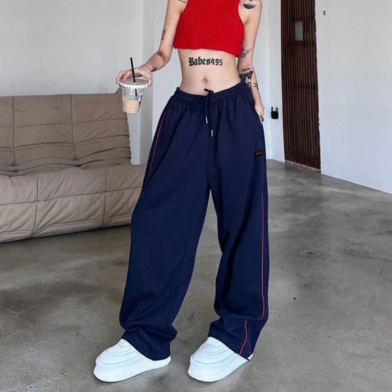 Y2K Grunge Baggy Jogging Women's Striped Sweatpants - Retro 90s Fashion, Summer Y2K