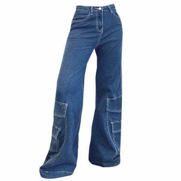 Y2K Grunge Baggy Pocket Mom Jeans - Retro 90s Fashion, Summer Y2K Outfits, Hip