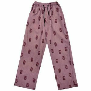 Y2K Grunge Balaclava Print Wide Leg Pants - Retro 90s Fashion, Summer Y2K Outfits