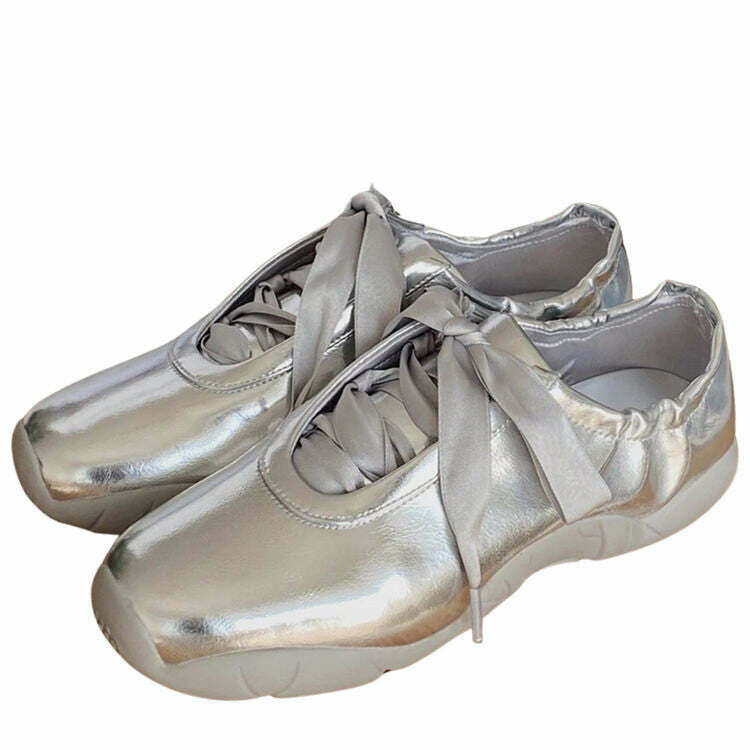 Y2K Grunge Balletcore Aesthetic Satin Bow Sneakers - Retro 90s Fashion, Pastel Goth Style