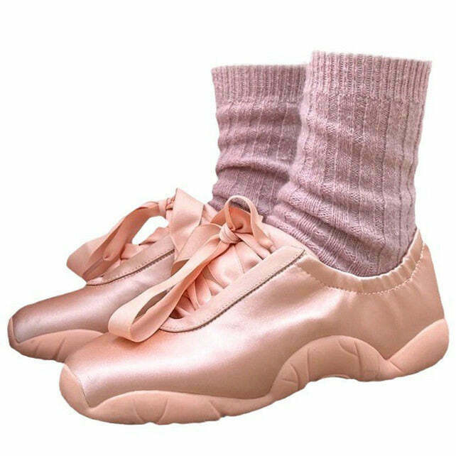 Y2K Grunge Balletcore Aesthetic Satin Bow Sneakers - Retro 90s Fashion, Pastel Goth Style