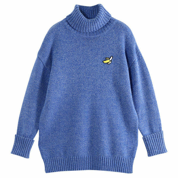 Y2K Grunge Banana Roll Neck Sweater - Retro 90s Fashion, Summer Y2K Outfits, Past