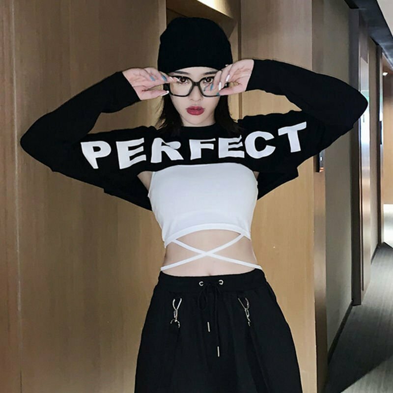 Y2K Grunge Bandage Crop Top & Skirt Set - Retro 90s Summer Party Outfit for Women