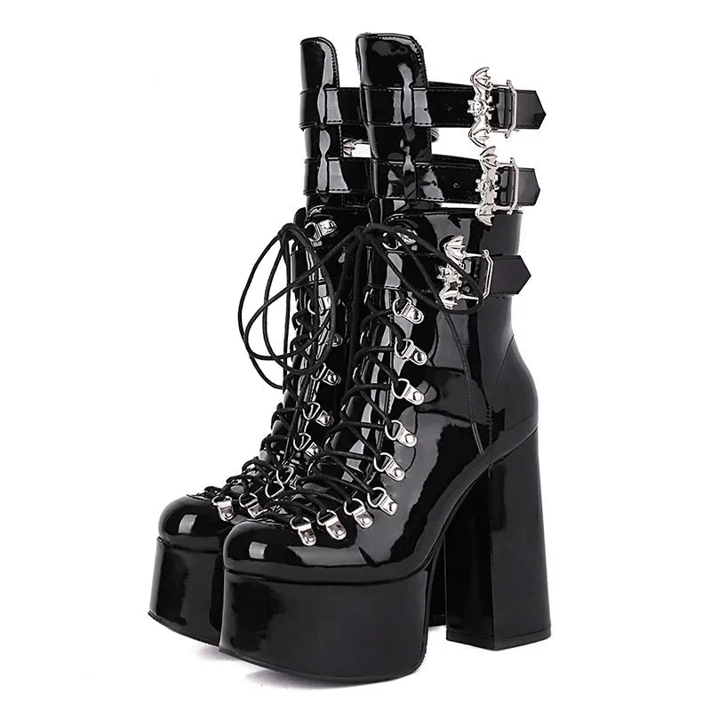 Y2K Grunge Bat Wing Alt Mid Boots - Retro 90s Fashion, Gothic Y2K, Summer Outfits