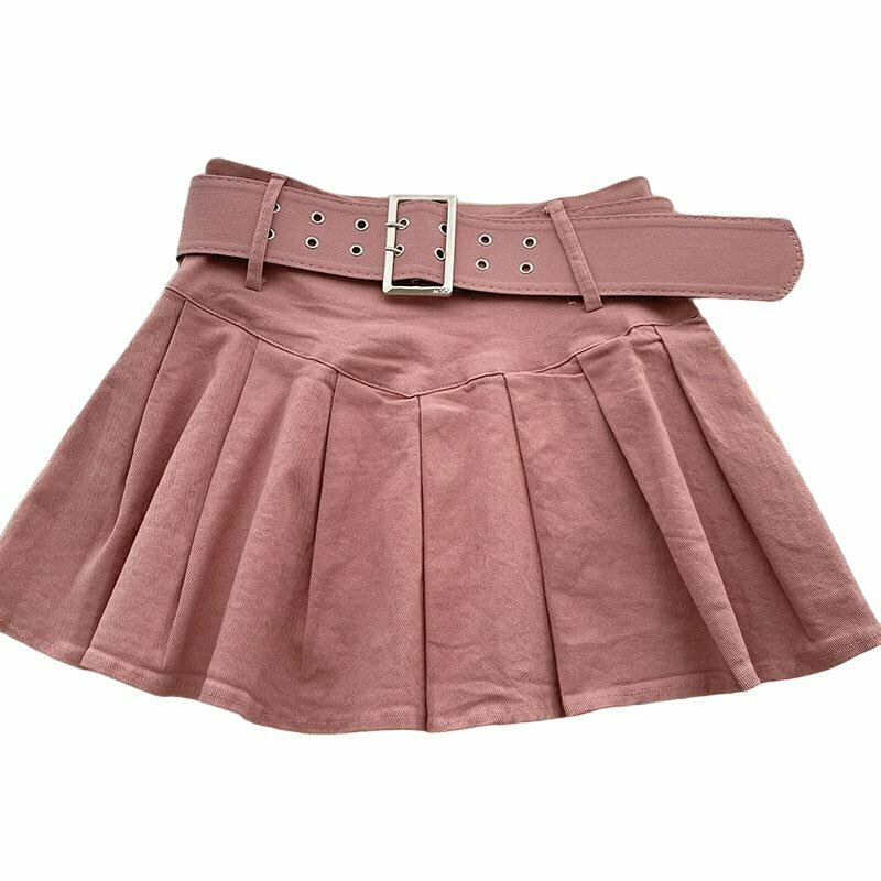 Y2K Grunge Belted High Waist Skirt - Retro 90s Fashion, Summer Y2K Outfits,