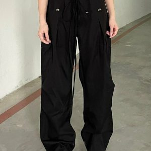 Y2K Grunge Black Cargo Baggy Pants - Retro 90s Fashion, Summer Y2K Outfits, Hip