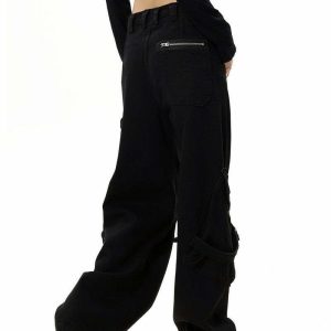 Y2K Grunge Black Cargo Jeans - Retro 90s Fashion, Y2K Summer Outfits, Gothic Y2