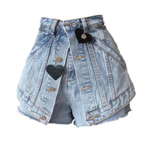 Y2K Grunge Black Chain Denim Shorts - 90s Retro Summer Outfit, Y2K Party & Club Fashion