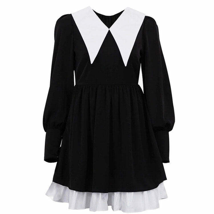 Y2K Grunge Black Collar Dress - 90s Fashion, Retro Style, Summer Y2K Outfits