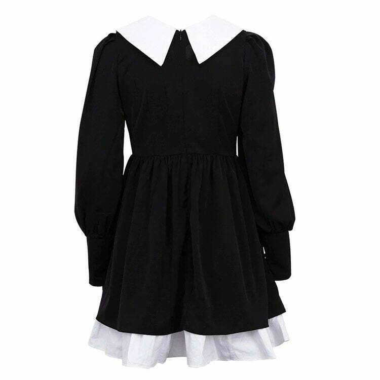 Y2K Grunge Black Collar Dress - 90s Fashion, Retro Style, Summer Y2K Outfits