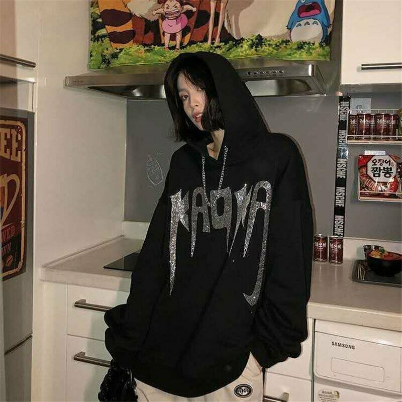 Y2K Grunge Black E-Girl Hoodie - Retro 90s Fashion, Gothic Y2K, Summer Y2