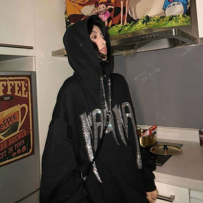 Y2K Grunge Black E-Girl Hoodie - Retro 90s Fashion, Gothic Y2K, Summer Y2