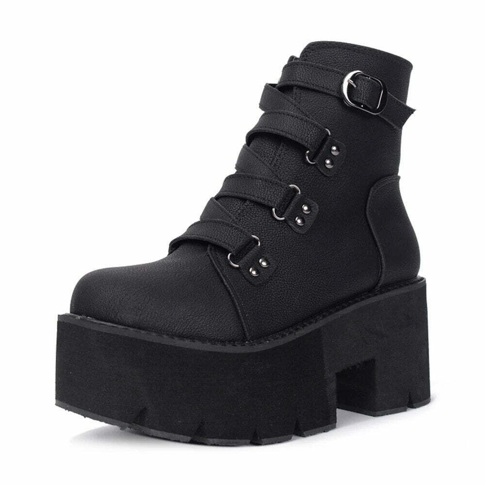 Y2K Grunge Black Gothic Chunky Boots - Retro 90s Fashion, Summer & Party Outfits