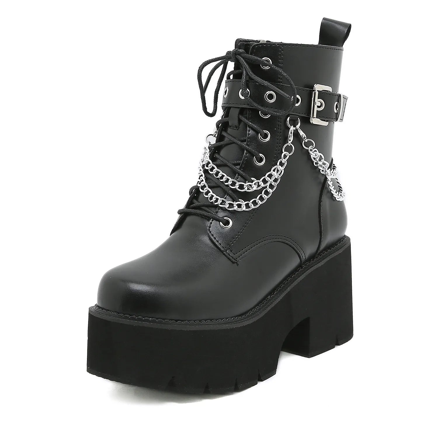 Y2K Grunge Black Gothic Platform Combat Boots - Retro 90s Fashion, Y2K Summer Outfits