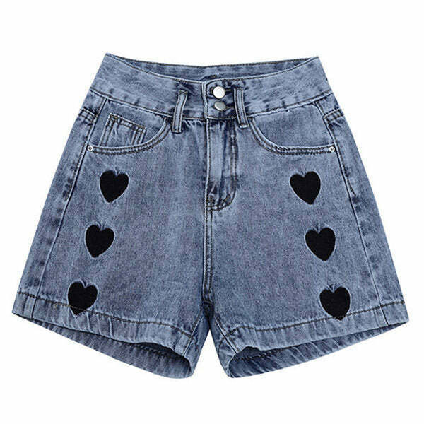 Y2K Grunge Black Hearts Shorts - Retro 90s Fashion, Summer Y2K Outfits, Gothic Y2