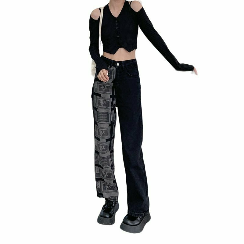 Y2K Grunge Black High Waist Jeans - Retro 90s Fashion, Summer Outfits, and Clubwear