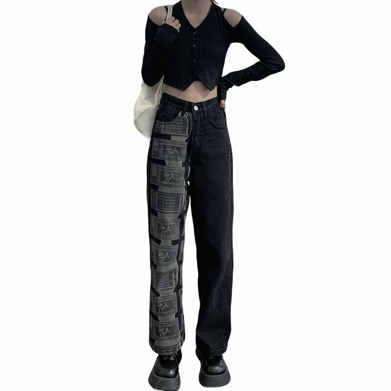 Y2K Grunge Black High Waist Jeans - Retro 90s Fashion, Summer Outfits, and Clubwear