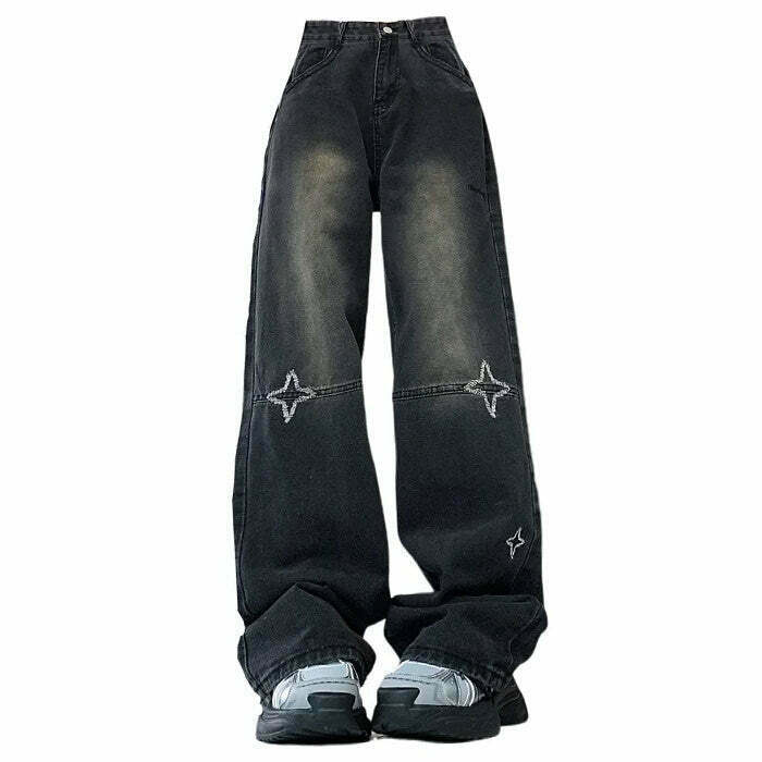 Y2K Grunge Black Jeans - Retro 90s Fashion, Summer Y2K Outfits, Gothic Y2K