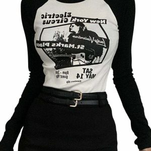 Y2K Grunge Black Patchwork Crop Top - Retro 90s Fashion, Summer Y2K Outfits, Gothic