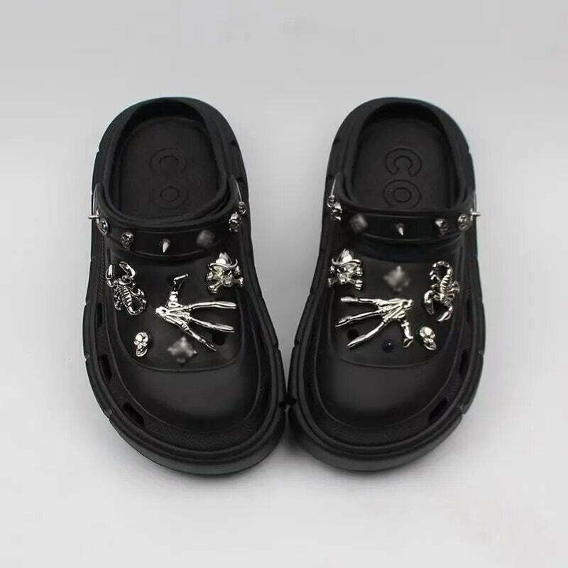 Y2K Grunge Black Platform Slippers - Retro 90s Fashion, Summer Y2K Outfits