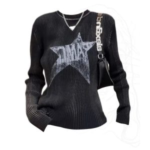 Y2K Grunge Black Striped Knit Sweater - Retro 90s Fashion, Summer Outfits, and Clubwear