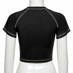 Y2K Grunge Black T-Shirt - Retro 90s Fashion, Summer Y2K Outfits, Gothic Y2