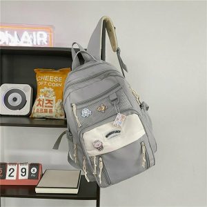 Y2K Grunge Black Waterproof School Backpack - 90s Retro Style for Summer & Party Outfits