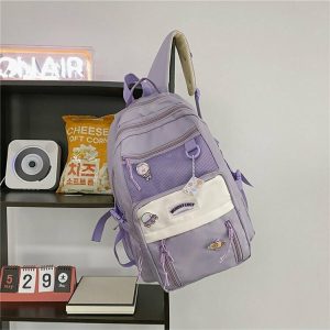 Y2K Grunge Black Waterproof School Backpack - 90s Retro Style for Summer & Party Outfits