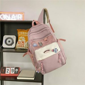 Y2K Grunge Black Waterproof School Backpack - 90s Retro Style for Summer & Party Outfits