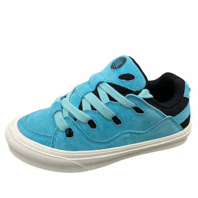 Y2K Grunge Blue Skater Sneakers - Retro 90s Fashion, Y2K Summer Outfits, and Hip