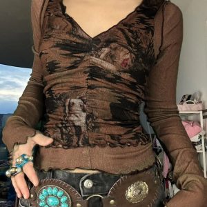 Y2K Grunge Boho Vintage Fusion Top - 90s Retro Summer Outfit, Pastel Goth Style