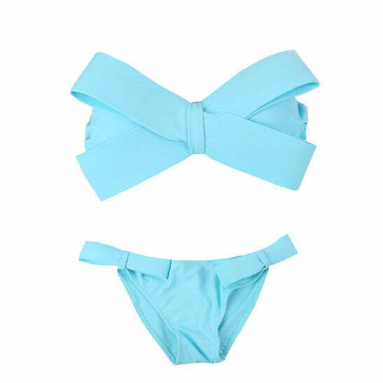 Y2K Grunge Bow Bandeau Bikini Set - Retro 90s Summer Outfit, Pastel Goth Beachwear