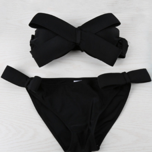 Y2K Grunge Bow Bandeau Bikini Set - Retro 90s Summer Outfit, Pastel Goth Beachwear