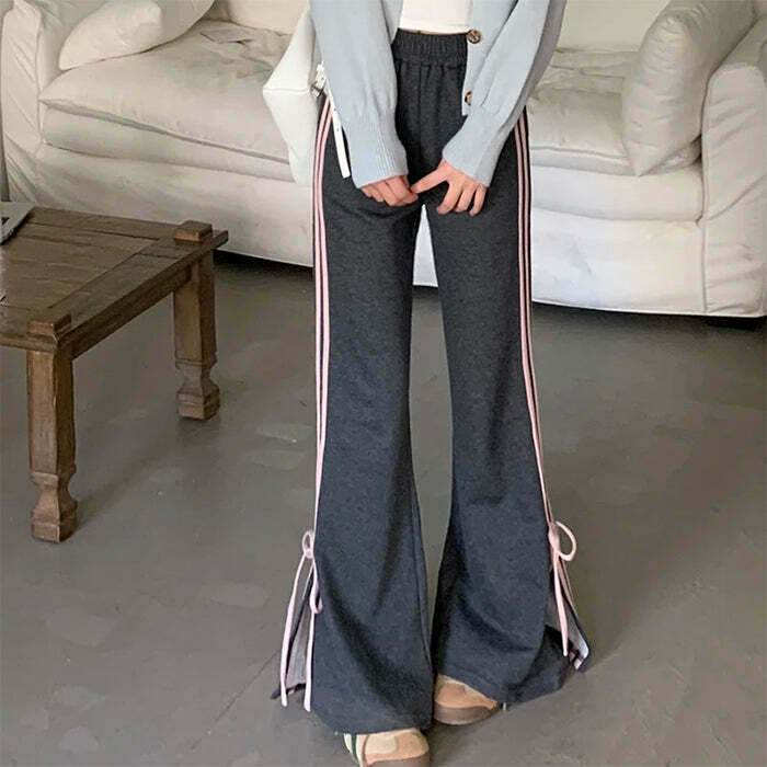 Y2K Grunge Bow Side Stripe Sweatpants - Retro 90s Fashion, Summer Outfits, and Clubwear