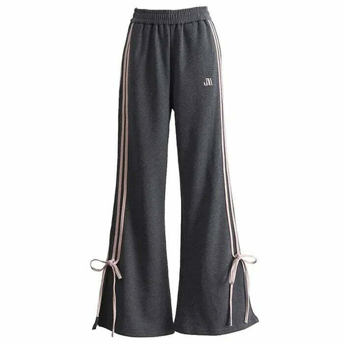 Y2K Grunge Bow Side Stripe Sweatpants - Retro 90s Fashion, Summer Outfits, and Clubwear