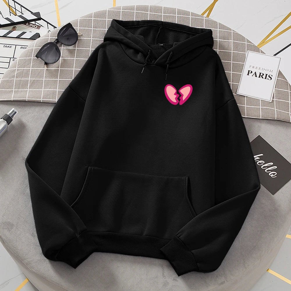 Y2K Grunge Broken Heart Print Women's Warm Hoodie - 90s Retro Style, Gothic Y2K Fashion