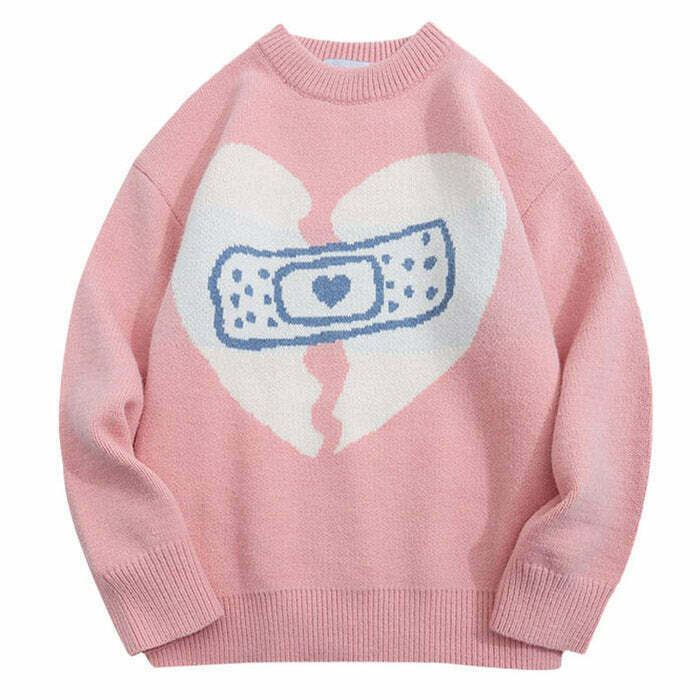 Y2K Grunge Broken Heart Sweater - 90s Retro Style, Summer Y2K Outfits, Pastel