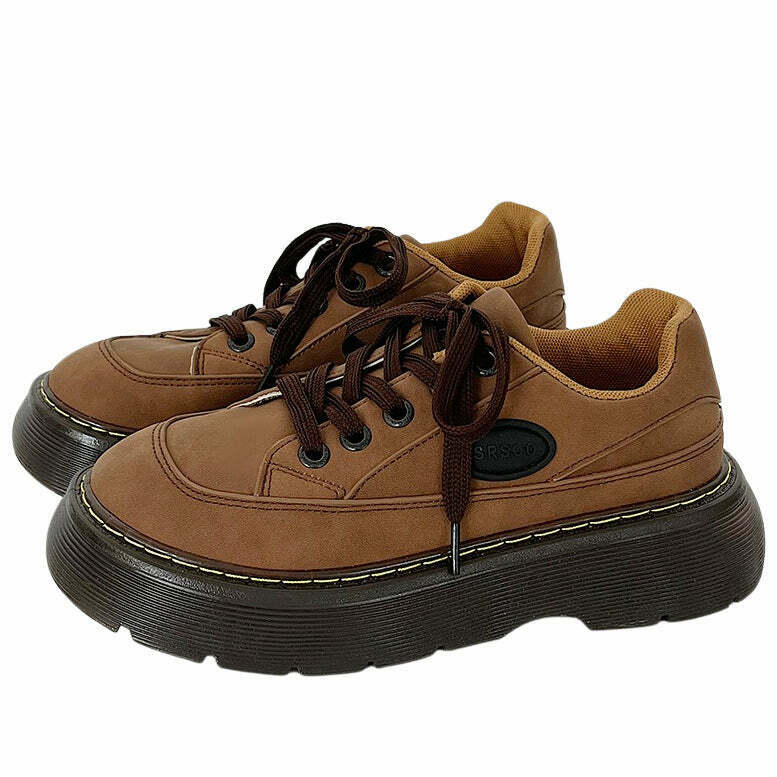 Y2K Grunge Brown Aesthetic Platform Oxford Shoes - Retro 90s Fashion, Y2K Summer Outfits