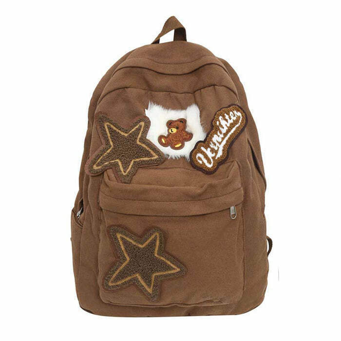 Y2K Grunge Brown Bear Star Backpack - Perfect for 90s and Y2K Summer Outfits & Parties