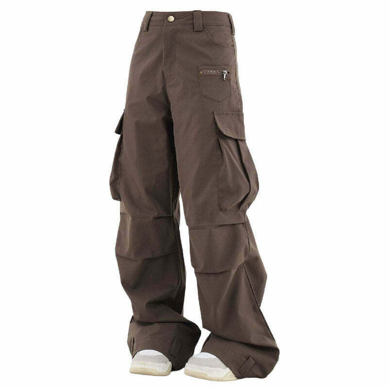 Y2K Grunge Brown Cargo Pants - Retro 90s Fashion, Summer Y2K Outfits, Gothic Style