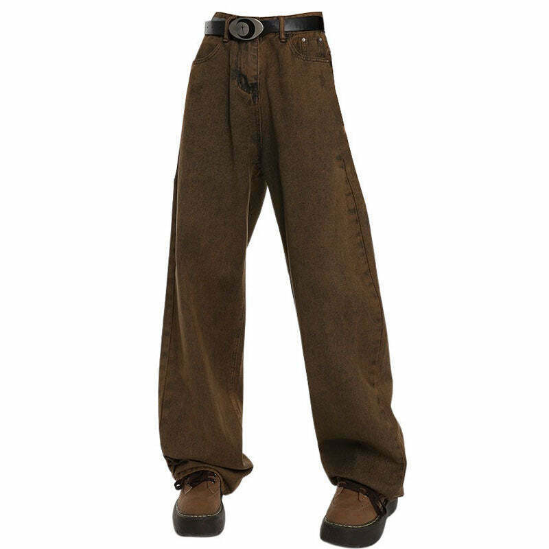 Y2K Grunge Brown Jeans - Retro 90s Fashion, Summer Outfits, and Hip Hop Style