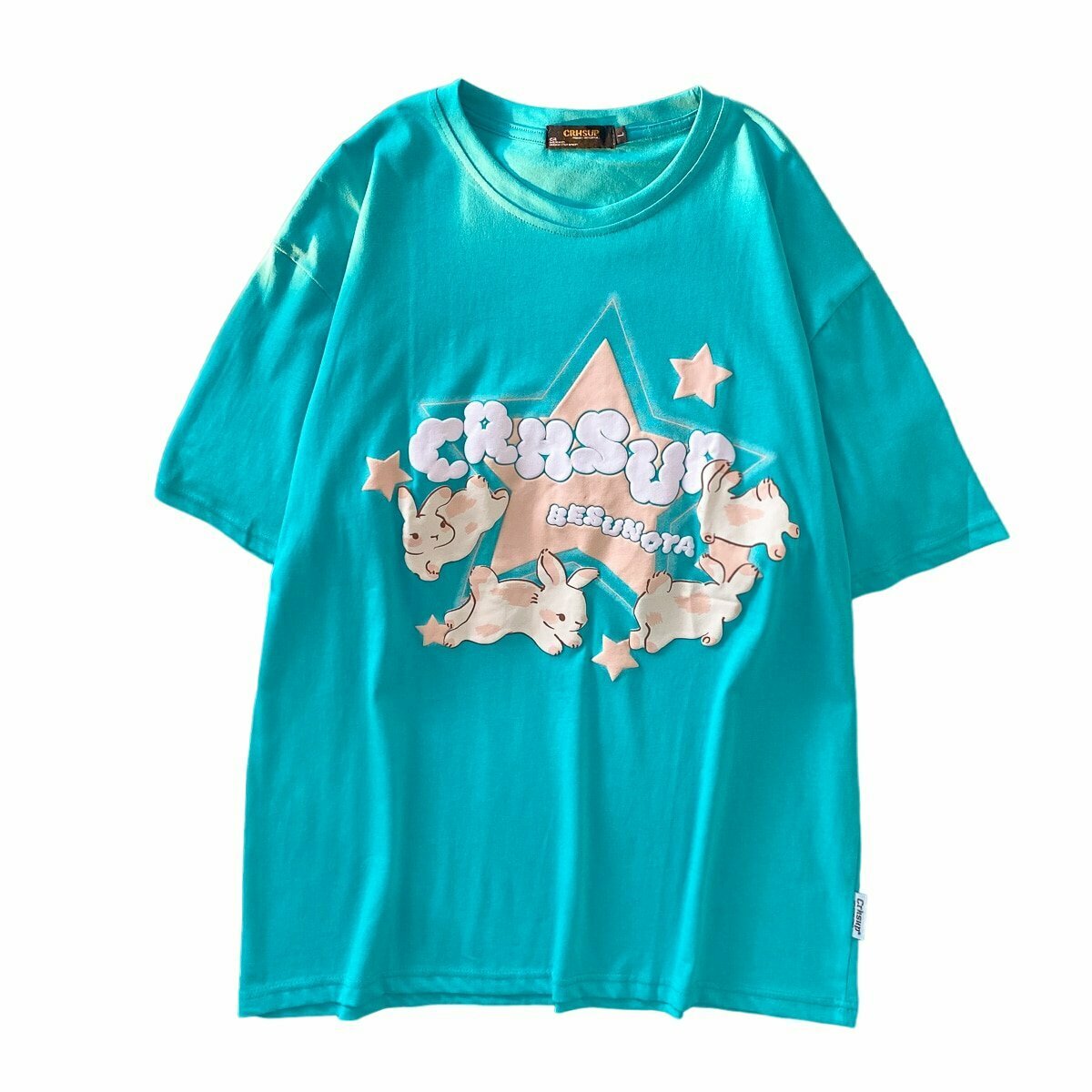 Y2K Grunge Bunny Print Short Sleeve T-shirt - Retro 90s Summer Outfit, Pastel Goth Style