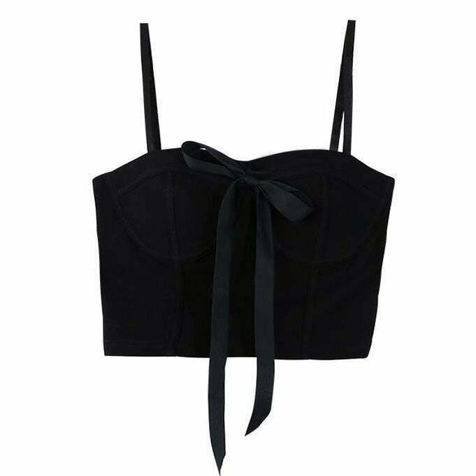 Y2K Grunge Bustier Top with Front Bow - Perfect for 90s Summer Outfits and Retro Parties