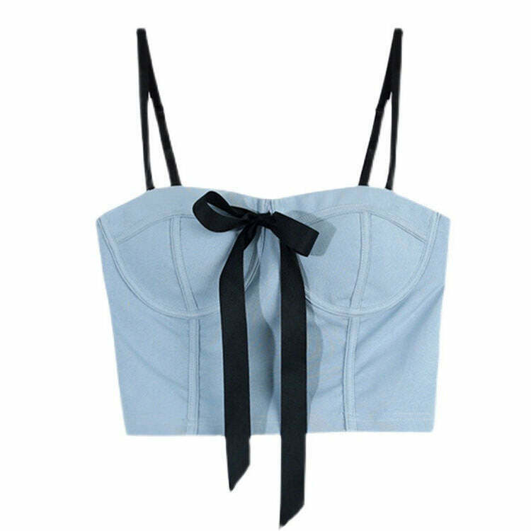 Y2K Grunge Bustier Top with Front Bow - Perfect for 90s Summer Outfits and Retro Parties