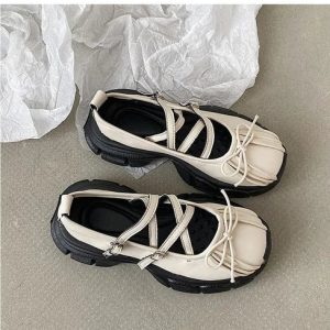 Y2K Grunge Butterfly Knot Platform Shoes - Retro 90s Fashion, Summer Y2K Outfits